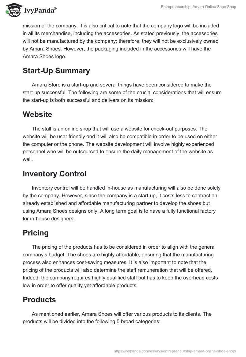 Entrepreneurship: Amara Online Shoe Shop. Page 5