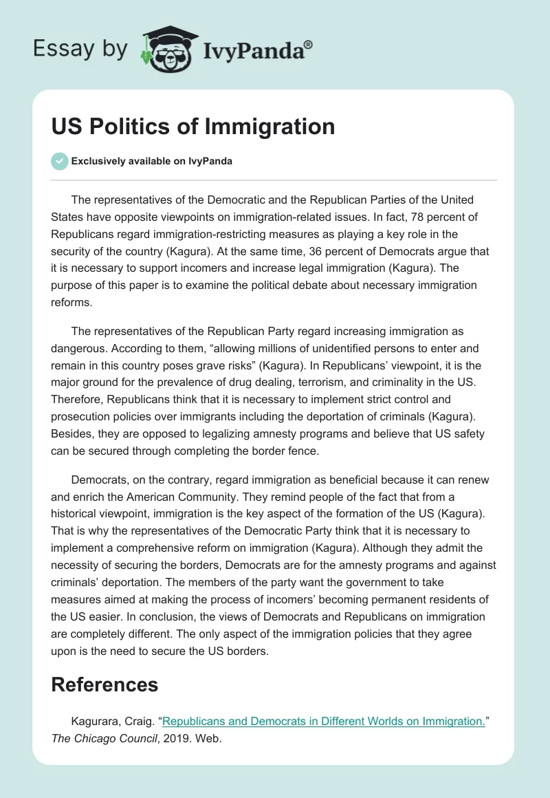 US Politics of Immigration. Page 1