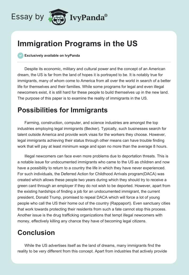 Immigration Programs in the US. Page 1