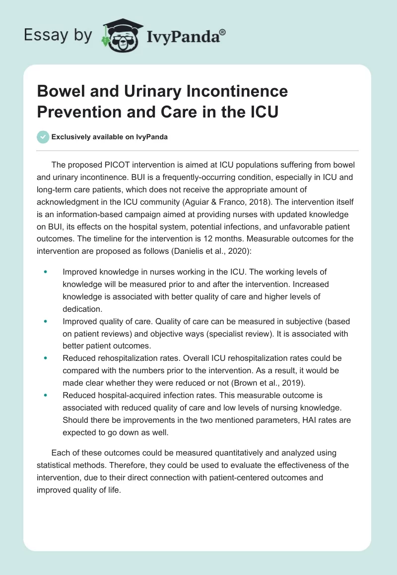 Bowel and Urinary Incontinence Prevention and Care in the ICU. Page 1