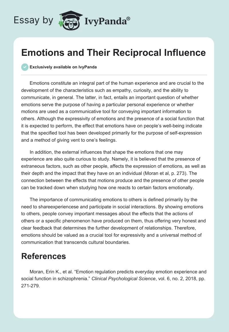 Emotions and Their Reciprocal Influence. Page 1