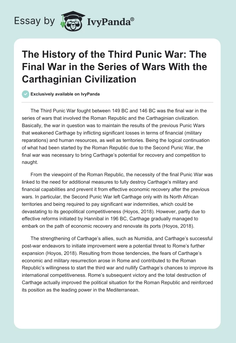 The History of the Third Punic War: The Final War in the Series of Wars With the Carthaginian Civilization. Page 1