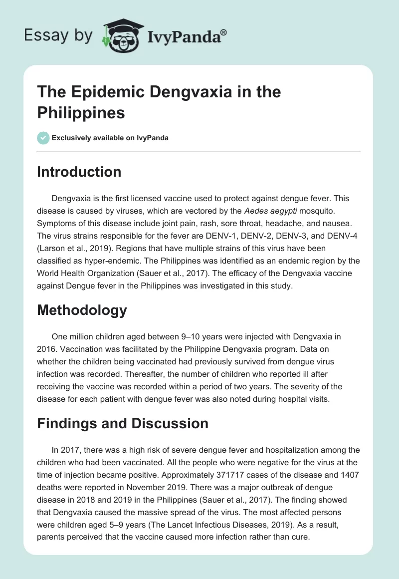 The Epidemic Dengvaxia in the Philippines. Page 1