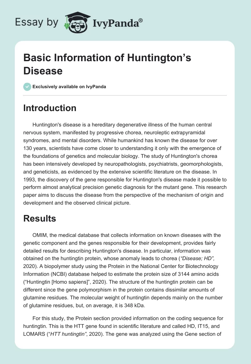 Basic Information of Huntington’s Disease. Page 1