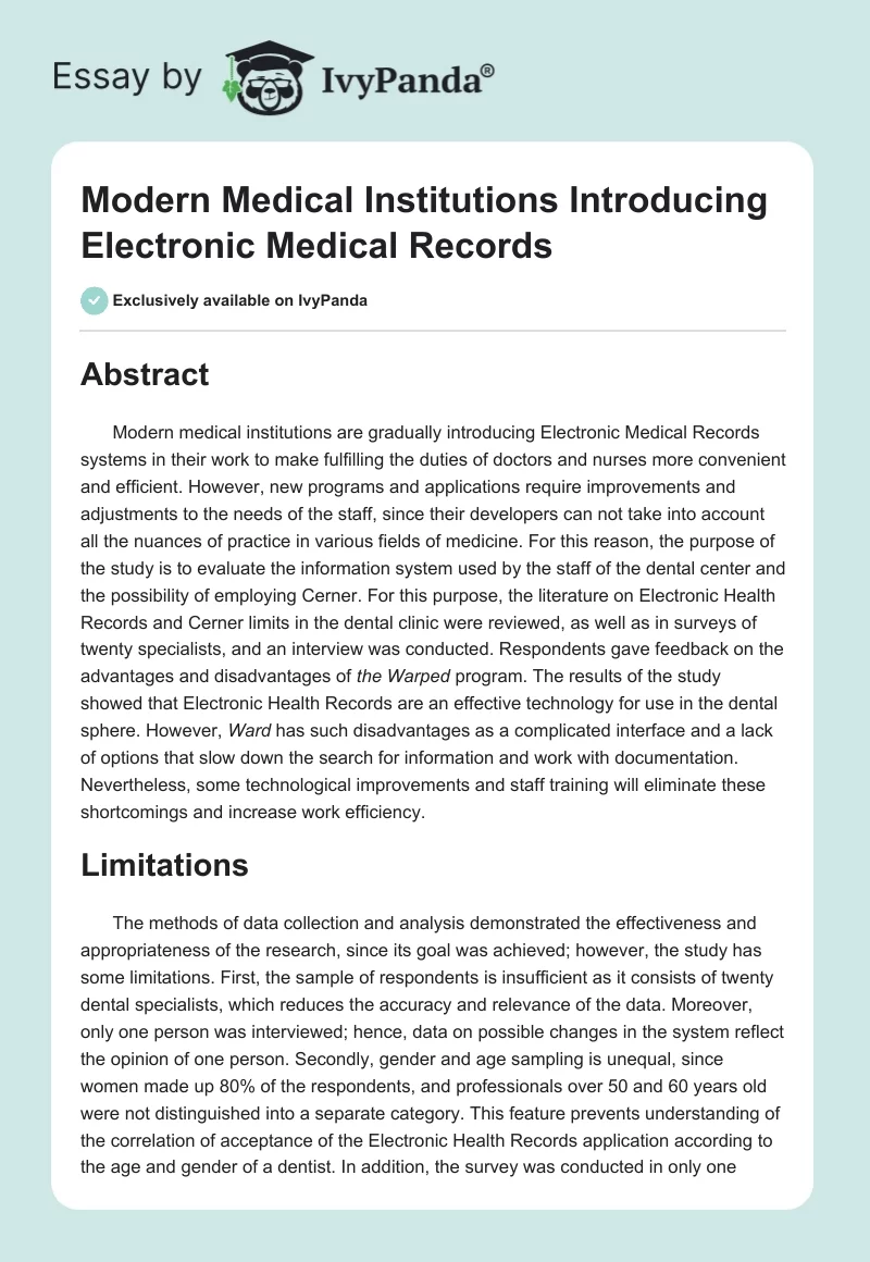 Modern Medical Institutions Introducing Electronic Medical Records. Page 1