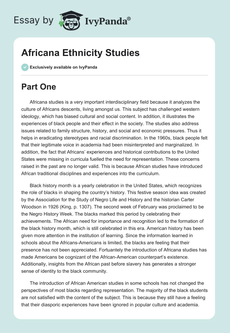 Africana Ethnicity Studies. Page 1