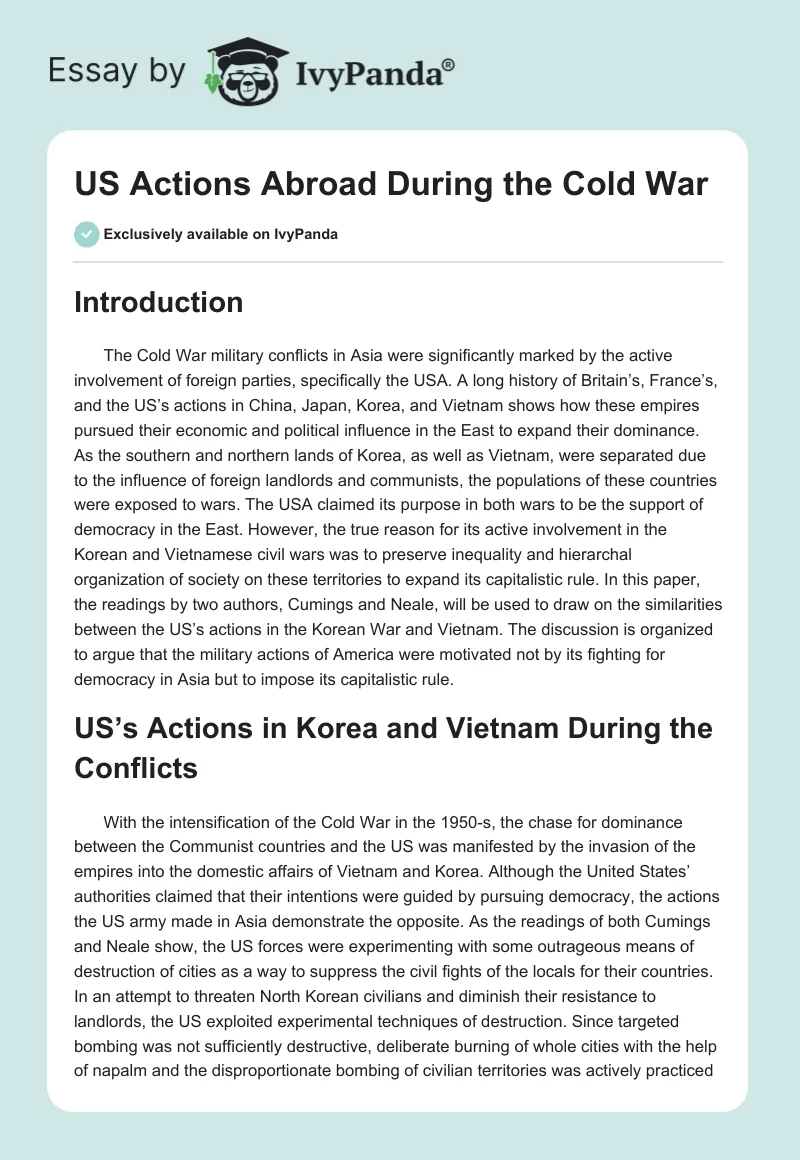 US Actions Abroad During the Cold War. Page 1