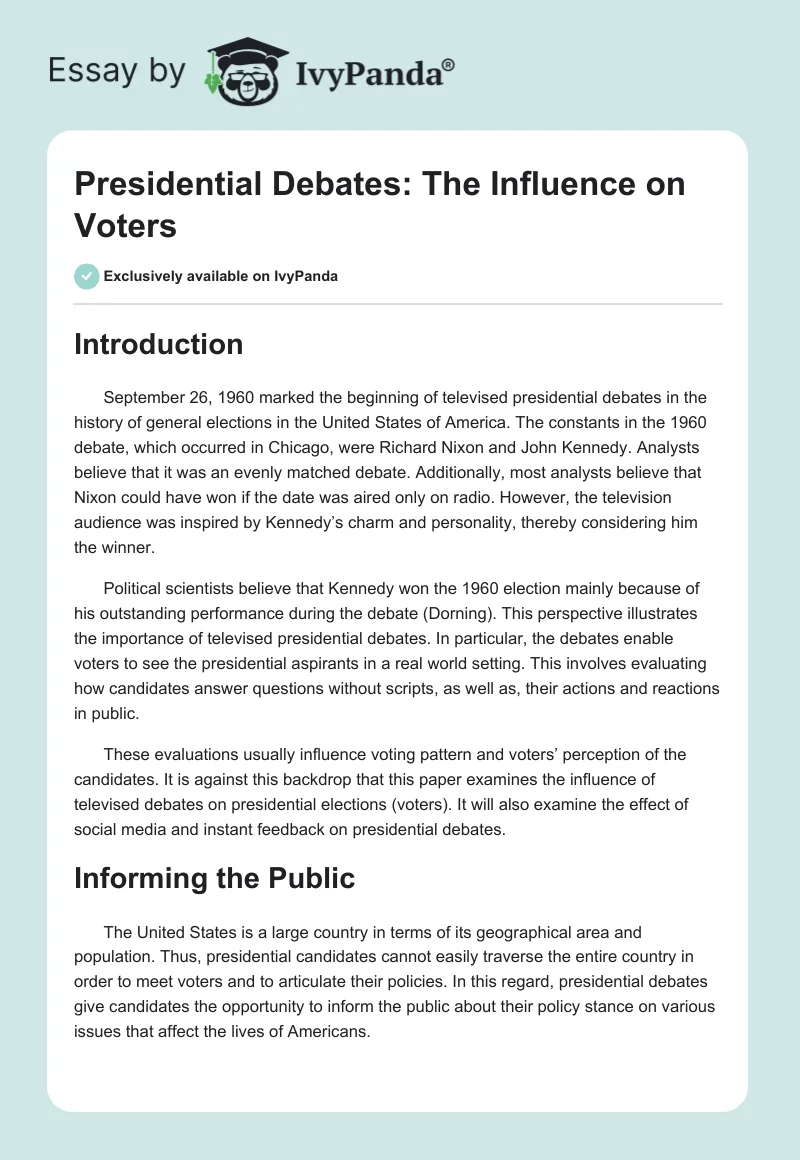 Presidential Debates: The Influence on Voters. Page 1