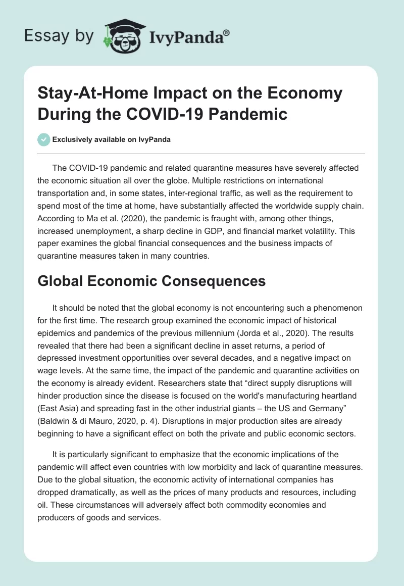 Stay-At-Home Impact on the Economy During the COVID-19 Pandemic. Page 1