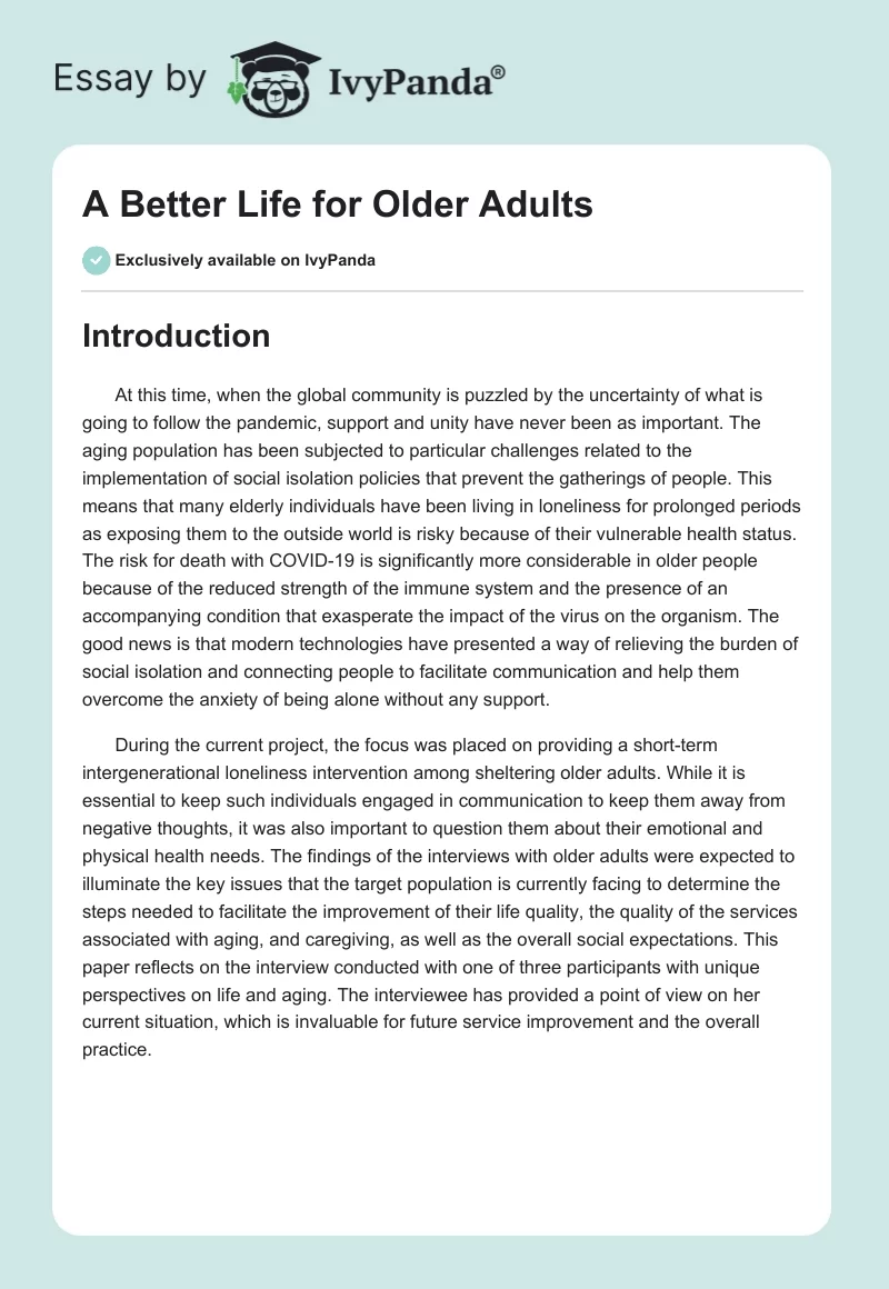 A Better Life for Older Adults. Page 1