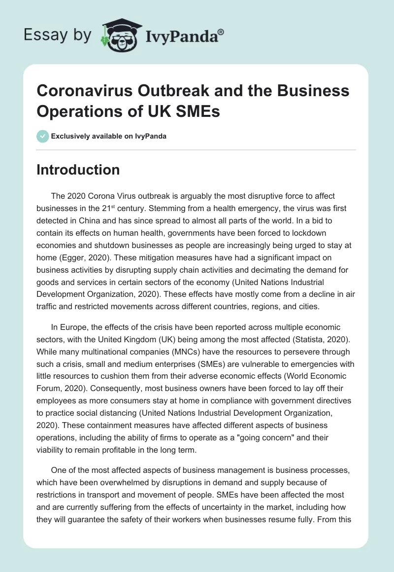 Coronavirus Outbreak and the Business Operations of UK SMEs. Page 1