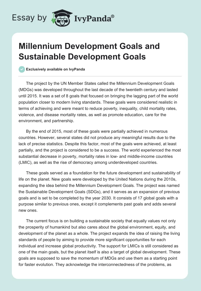 Millennium Development Goals and Sustainable Development Goals. Page 1
