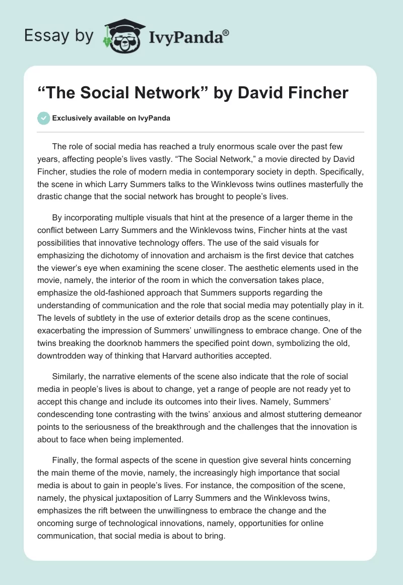 “The Social Network” by David Fincher. Page 1