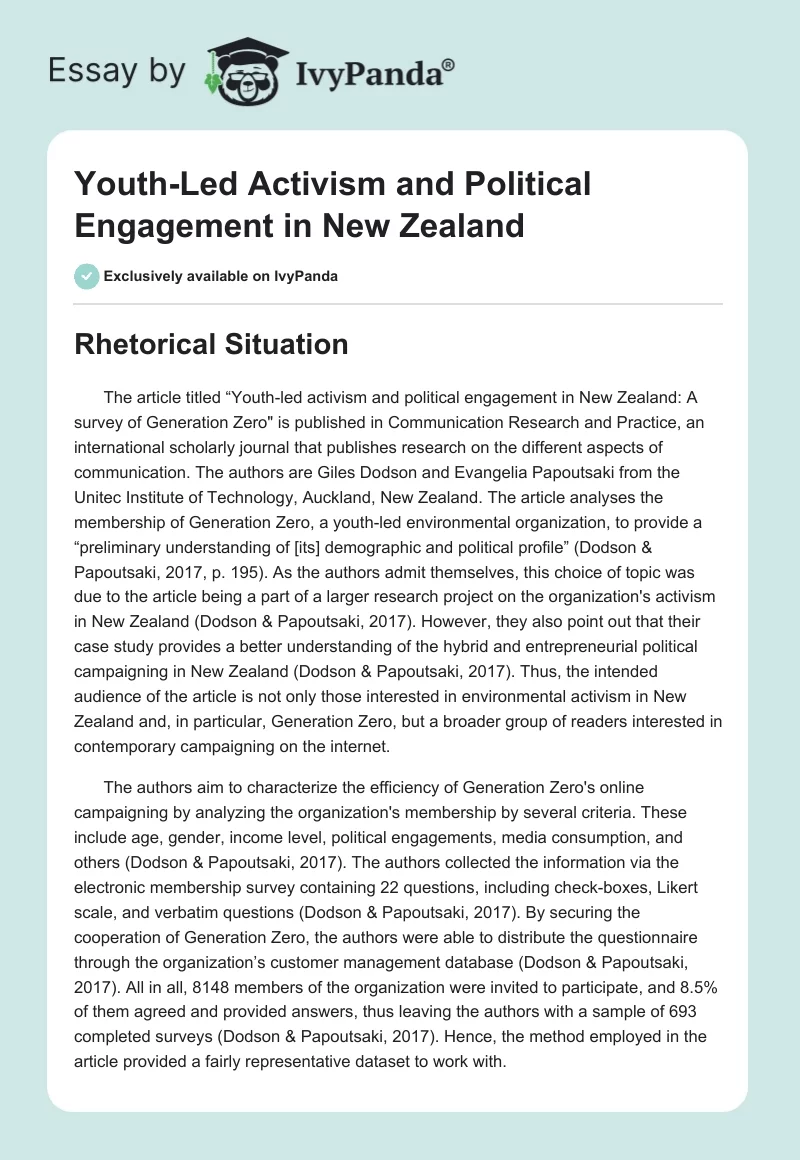 Youth-Led Activism and Political Engagement in New Zealand. Page 1