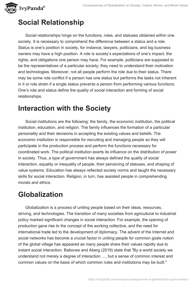 Consequences of Globalization on Society: Culture, Norms, and Moral Values. Page 2