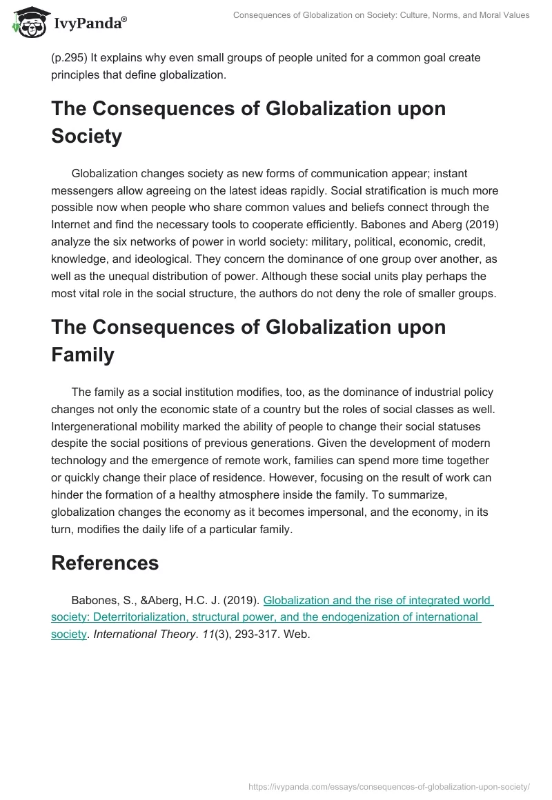 Consequences of Globalization on Society: Culture, Norms, and Moral Values. Page 3