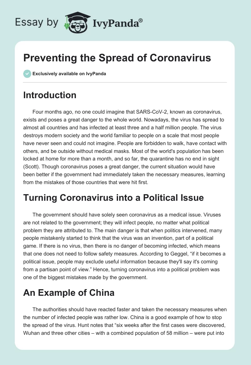 Preventing the Spread of Coronavirus. Page 1