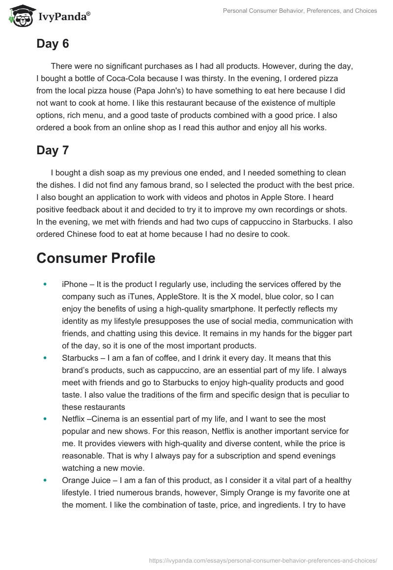 Personal Consumer Behavior, Preferences, and Choices. Page 3