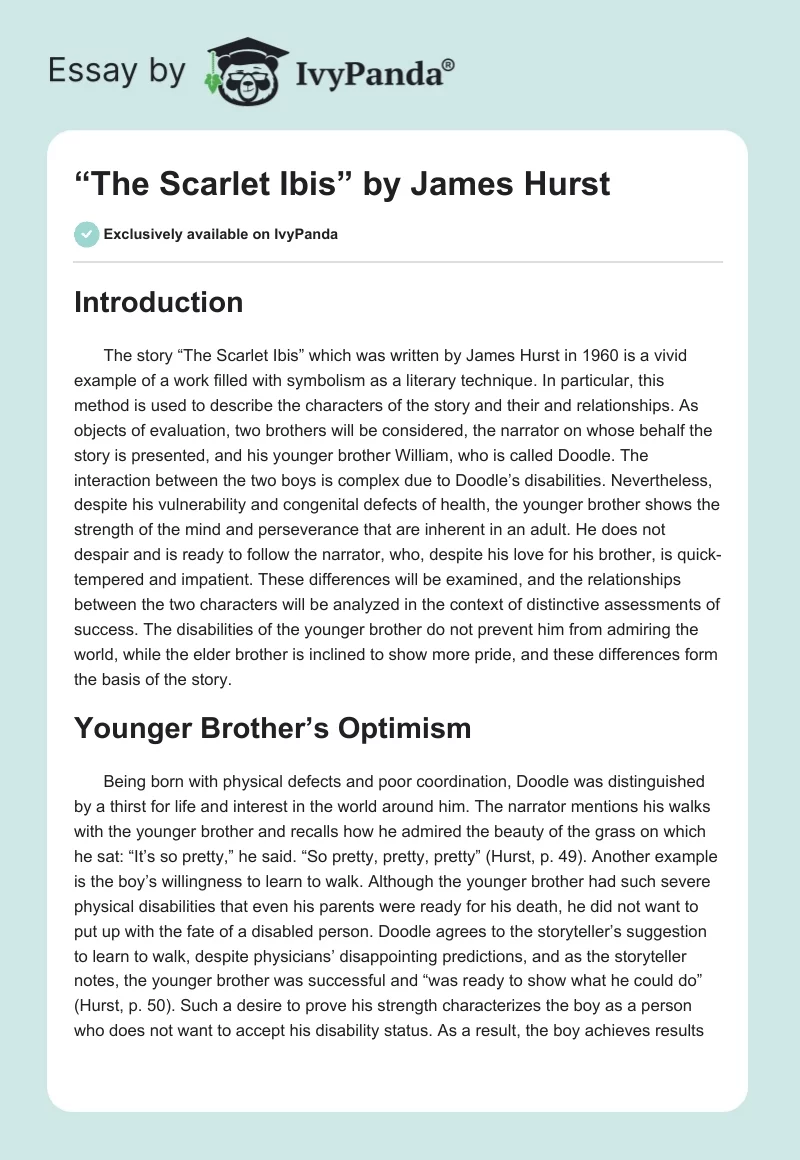 “The Scarlet Ibis” by James Hurst. Page 1