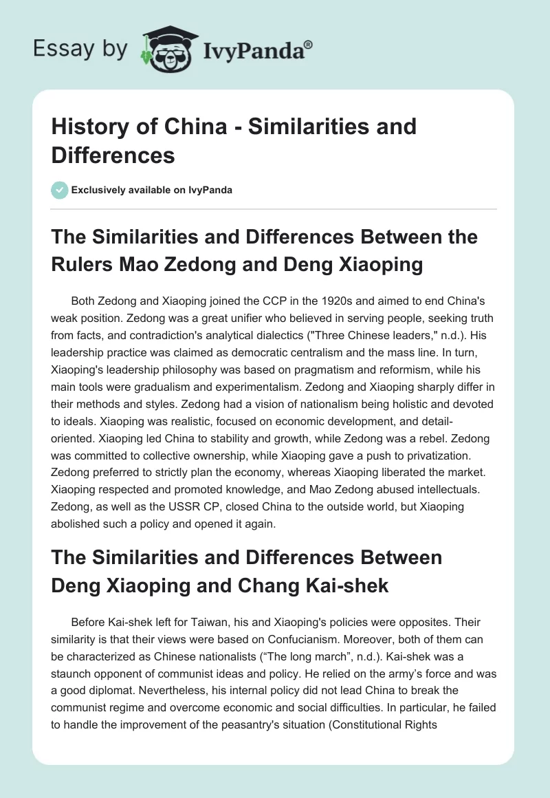 History of China - Similarities and Differences. Page 1