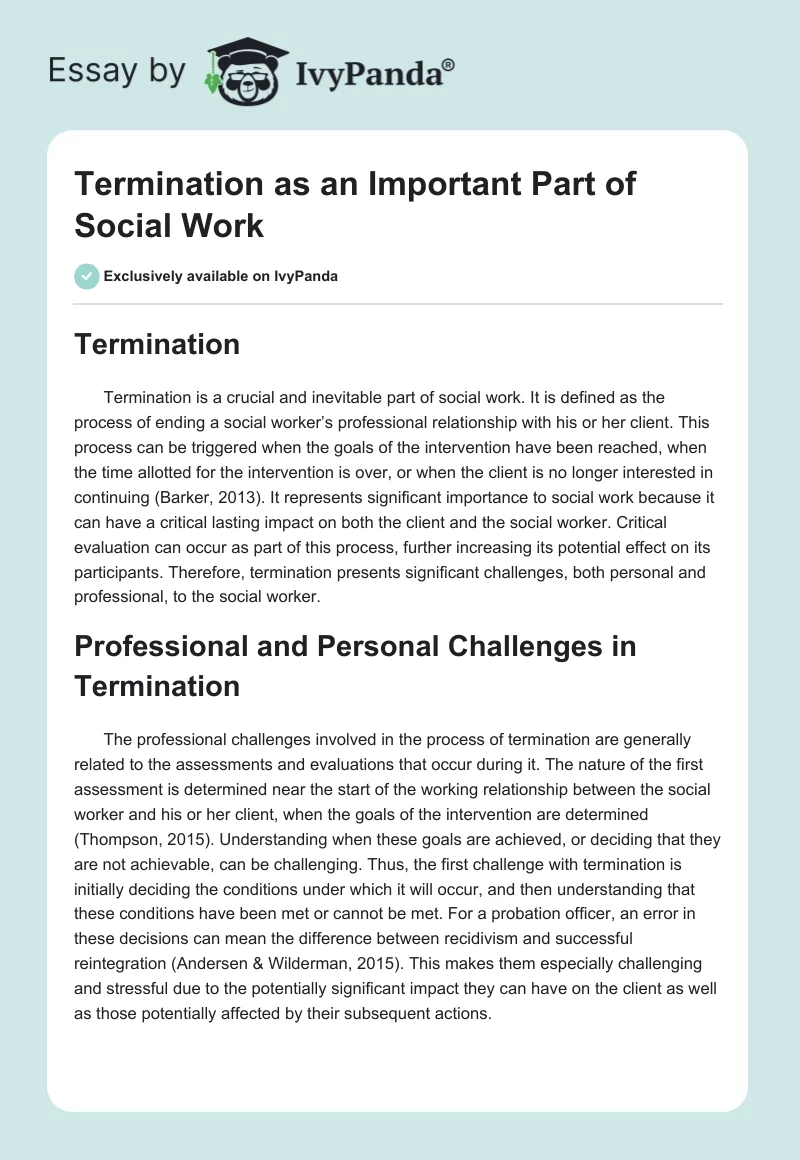 Termination as an Important Part of Social Work. Page 1