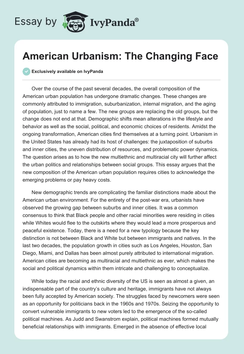 American Urbanism: The Changing Face. Page 1