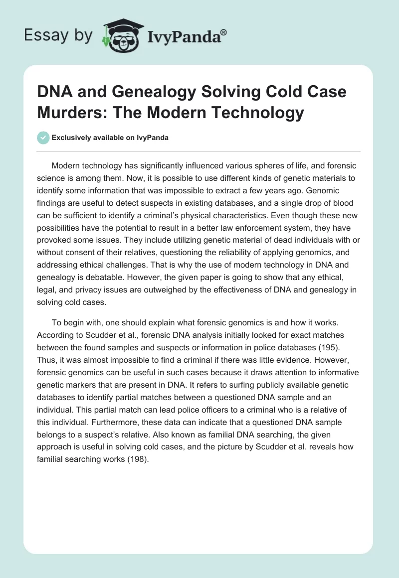 DNA and Genealogy Solving Cold Case Murders: The Modern Technology. Page 1