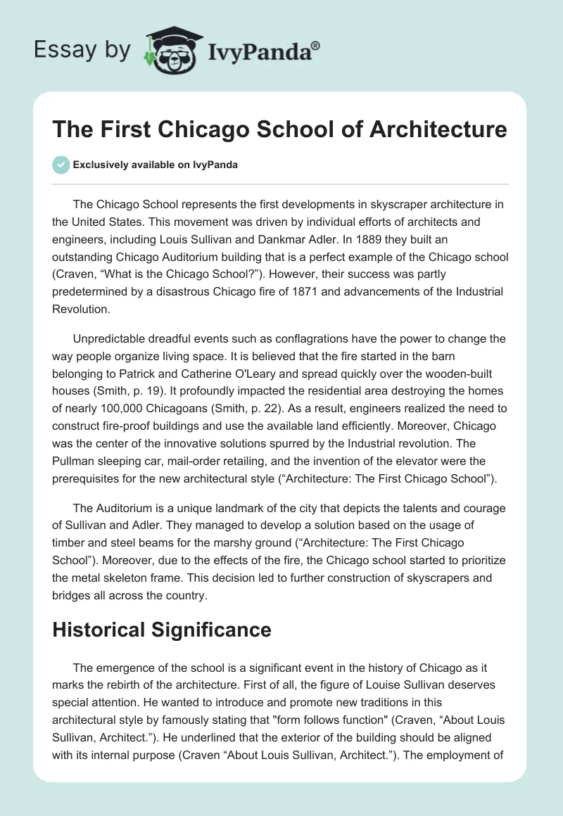 The First Chicago School of Architecture. Page 1