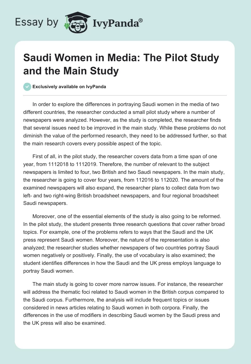Saudi Women in Media: The Pilot Study and the Main Study. Page 1