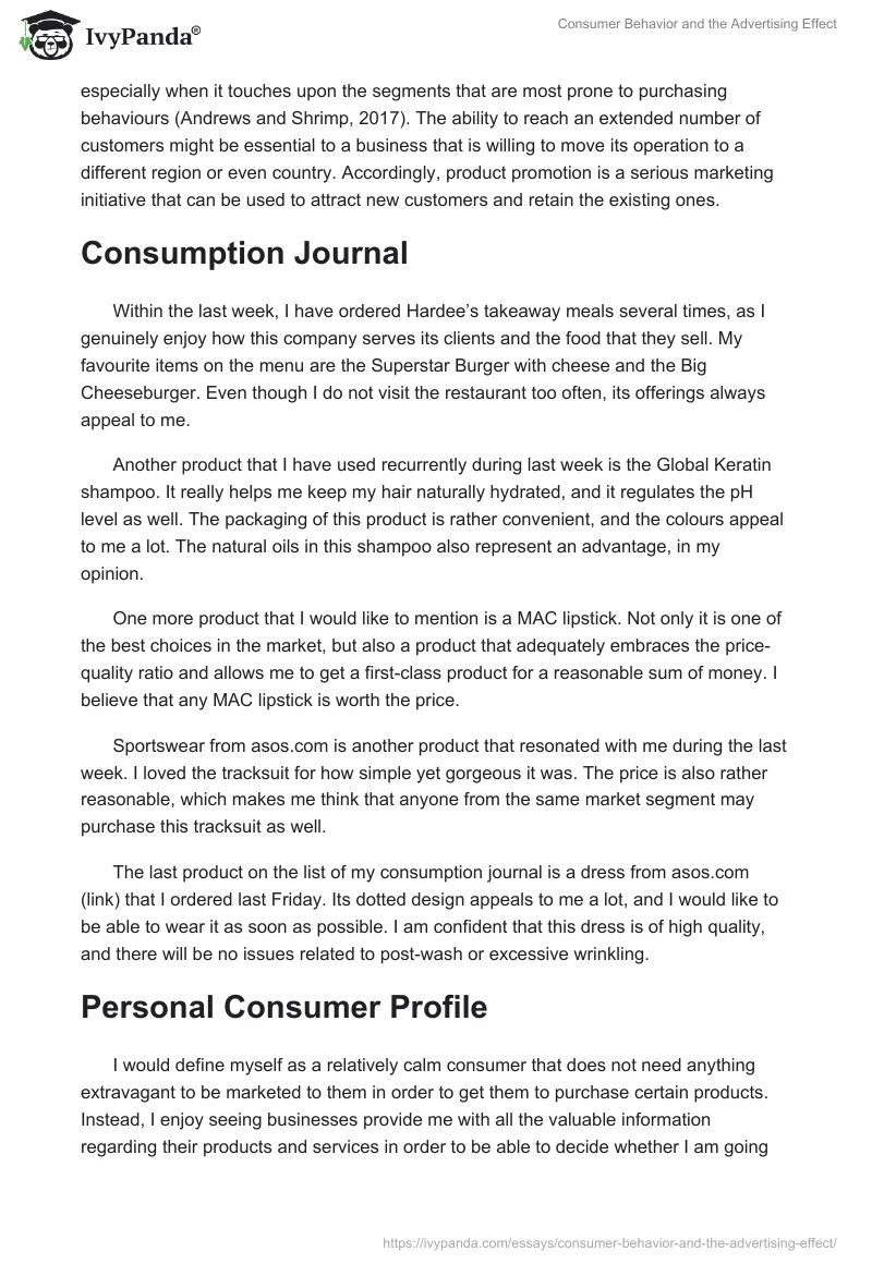 Consumer Behavior and the Advertising Effect. Page 2