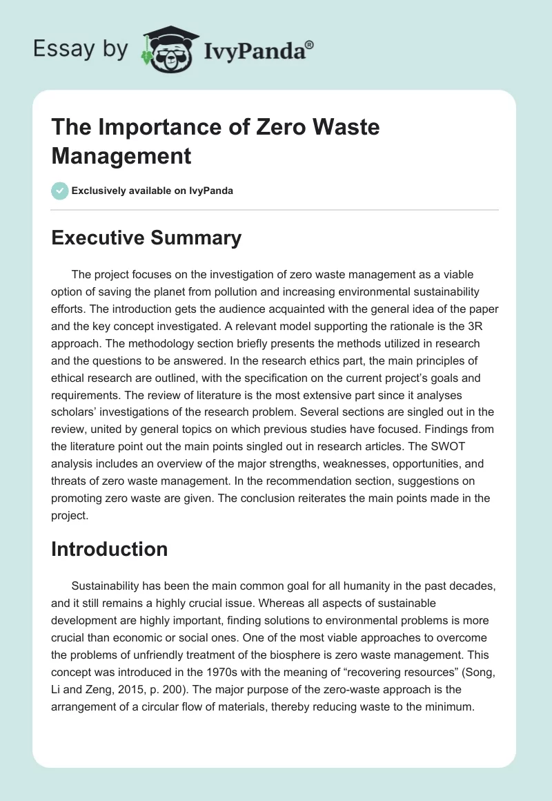 The Importance of Zero Waste Management. Page 1