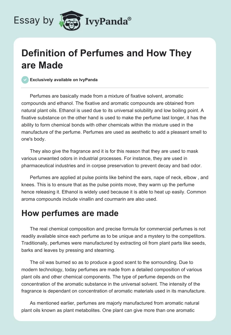 Definition of Perfumes and How They are Made. Page 1