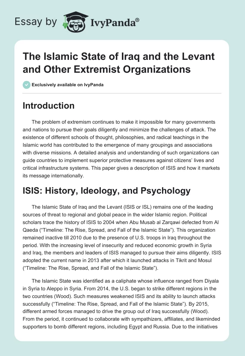 The Islamic State of Iraq and the Levant and Other Extremist Organizations. Page 1