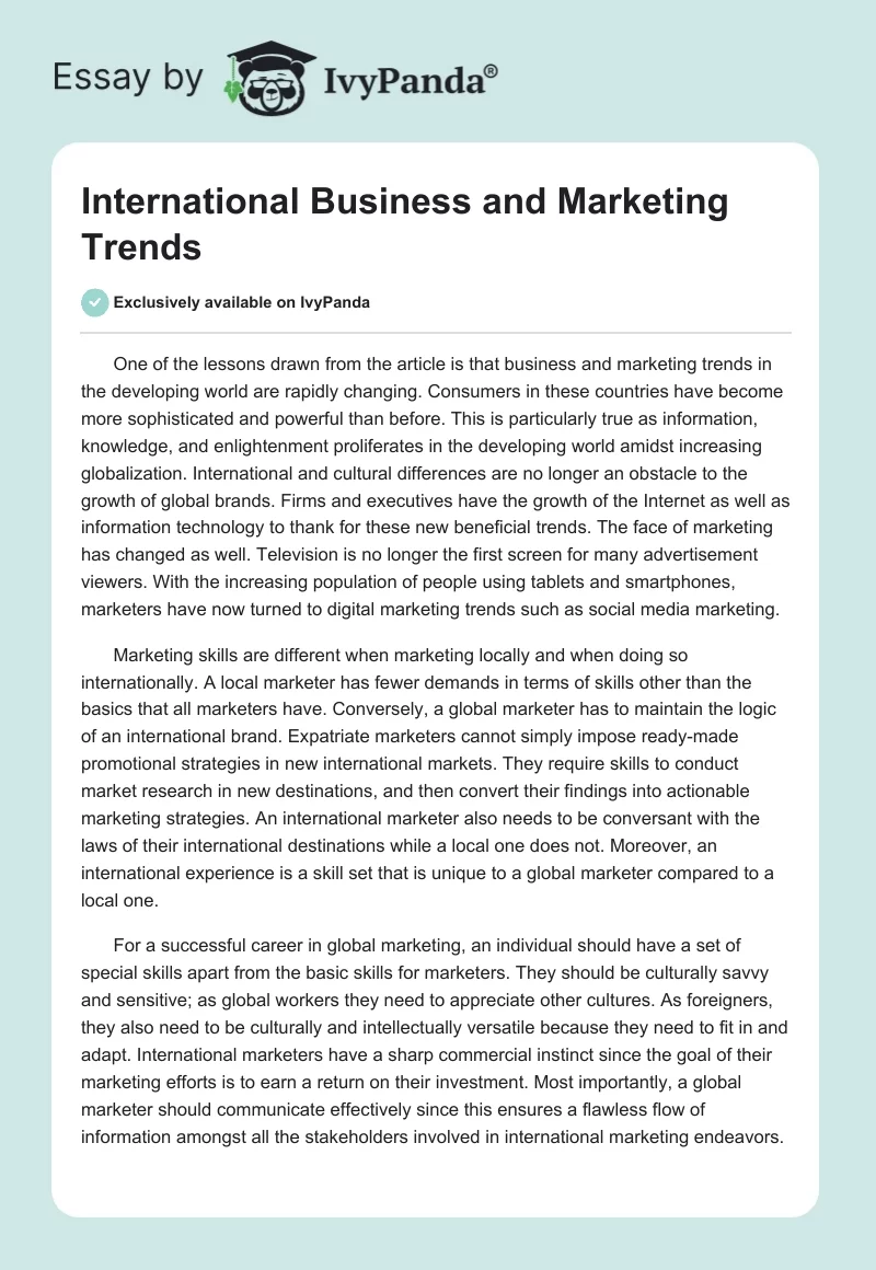 International Business and Marketing Trends. Page 1