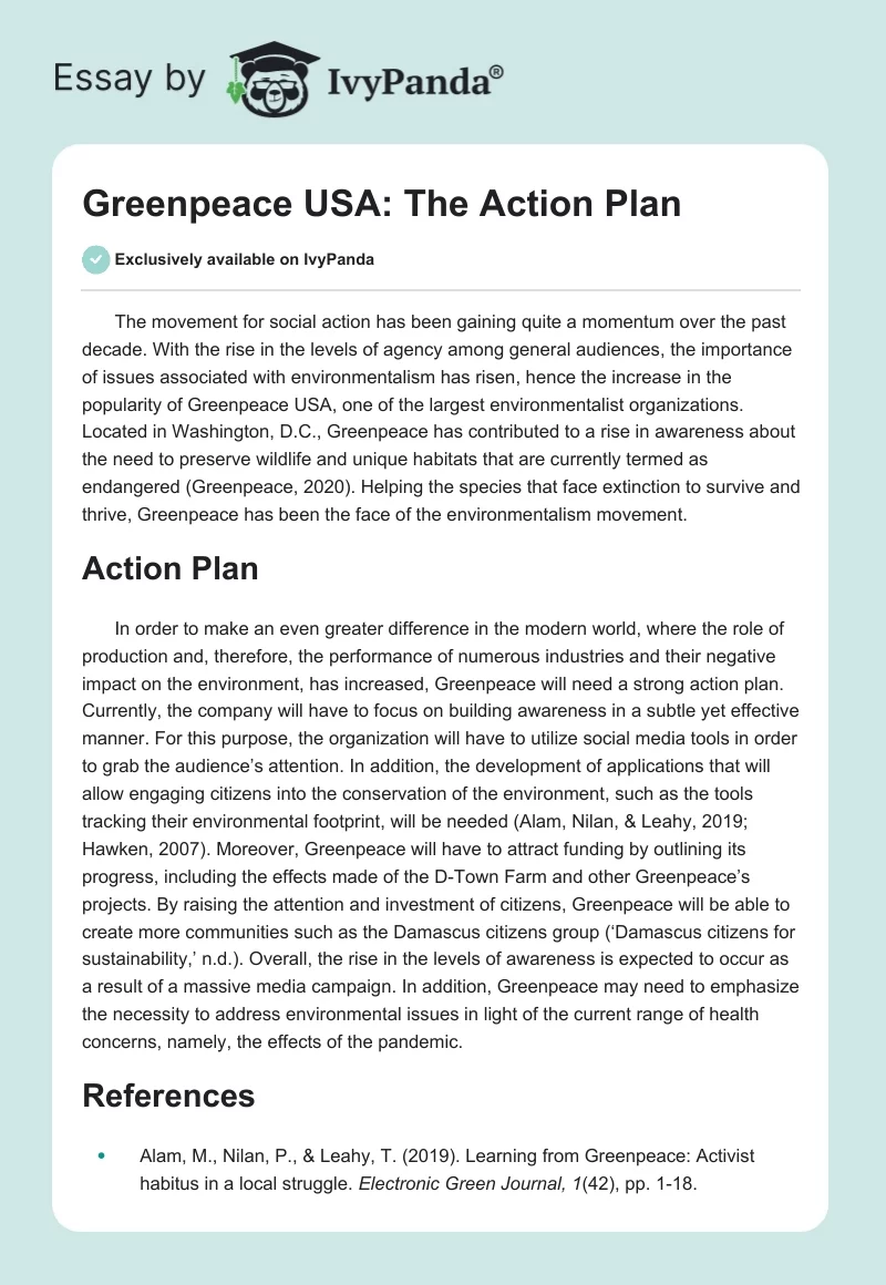 Greenpeace USA: The Action Plan. Page 1