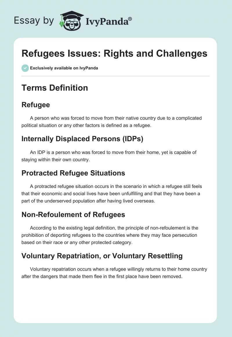 Refugees Issues: Rights and Challenges. Page 1