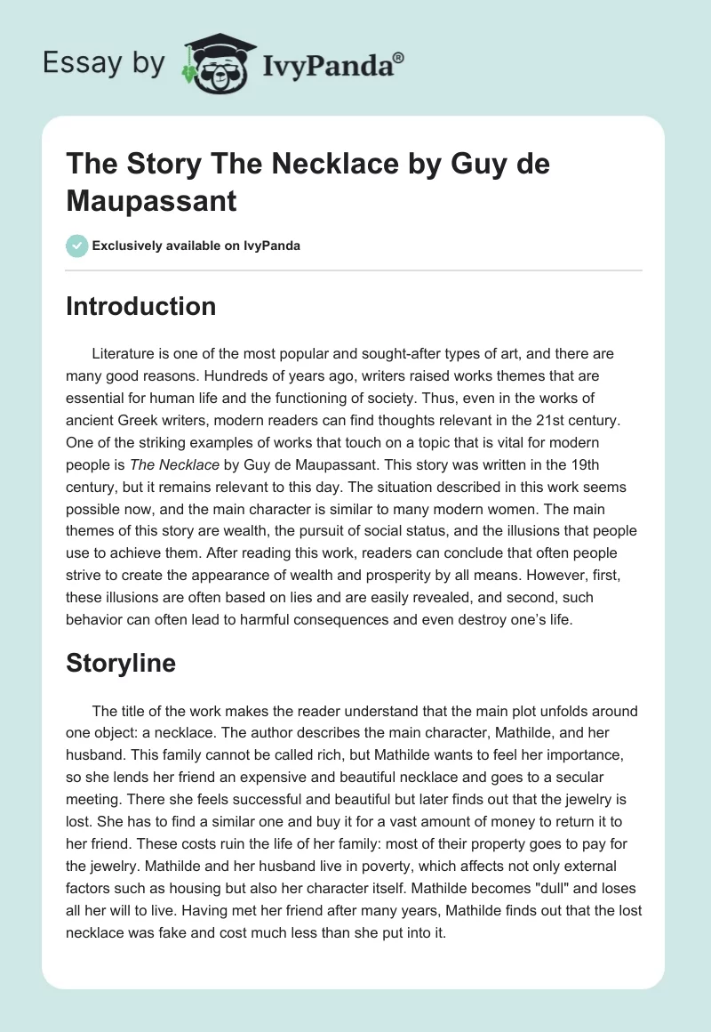 The Story "The Necklace" by Guy de Maupassant. Page 1