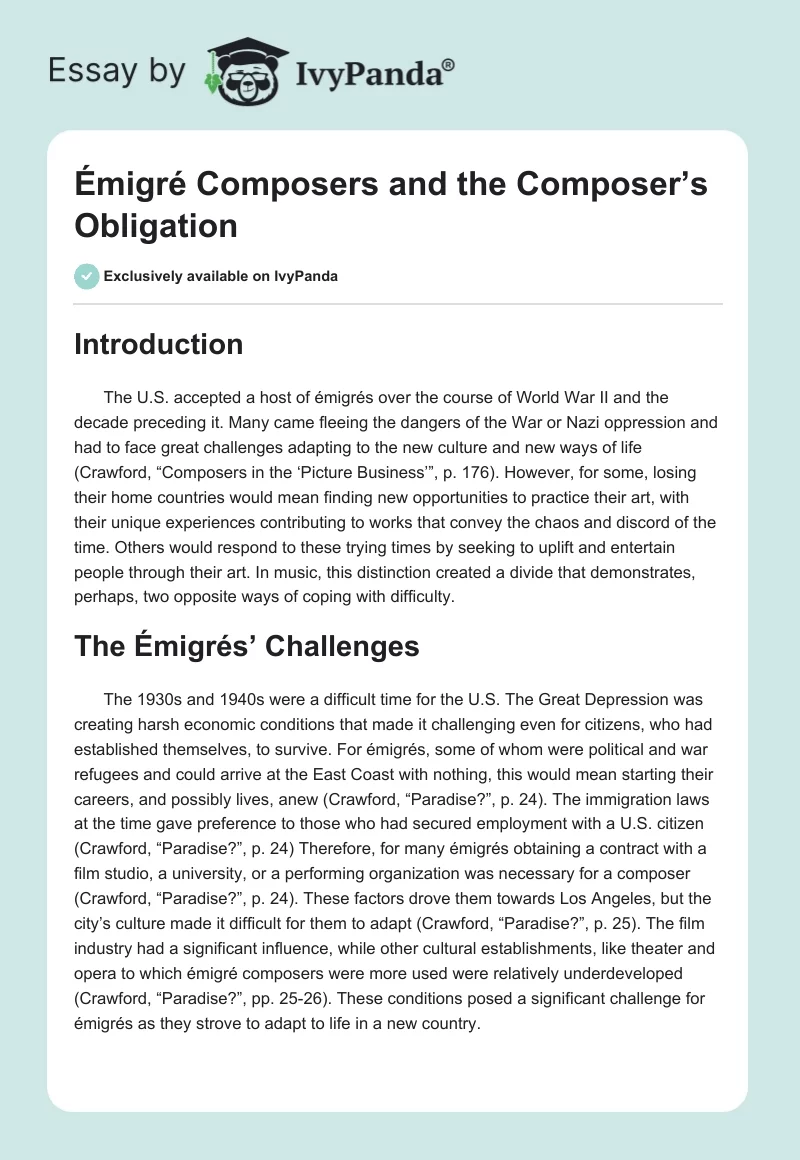Émigré Composers and the Composer’s Obligation. Page 1