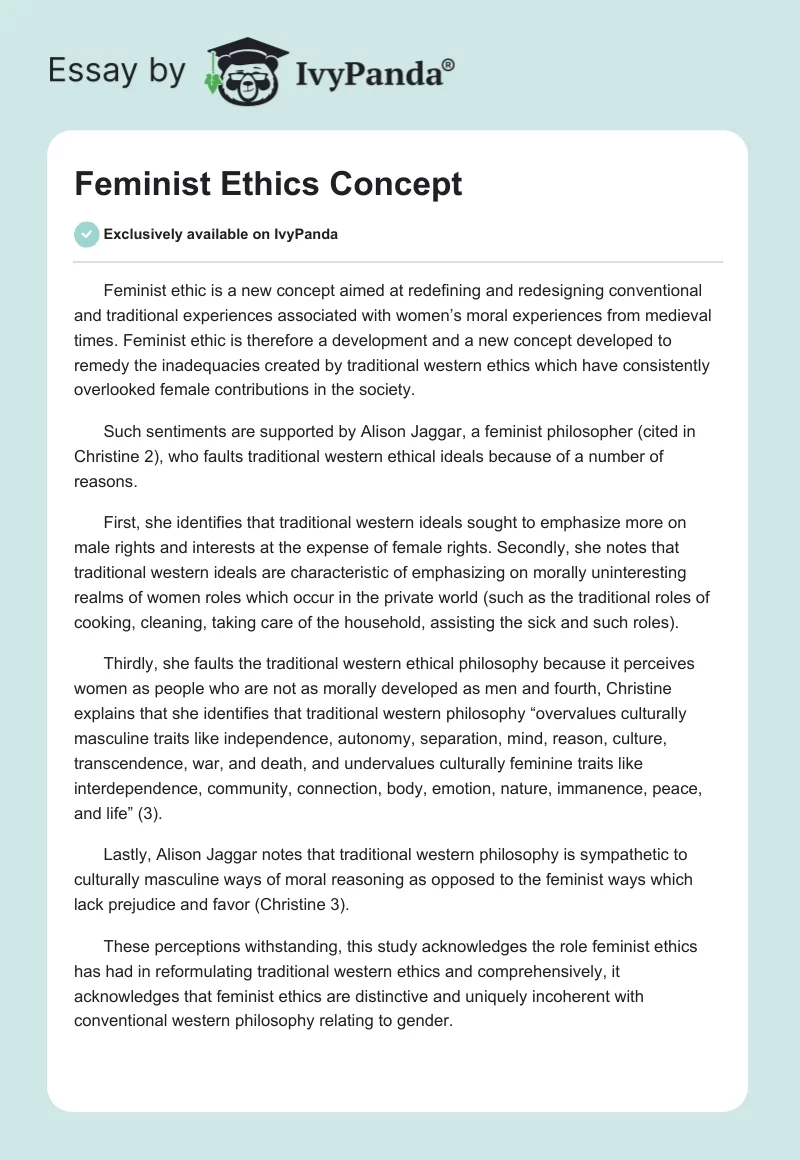 Feminist Ethics Concept. Page 1