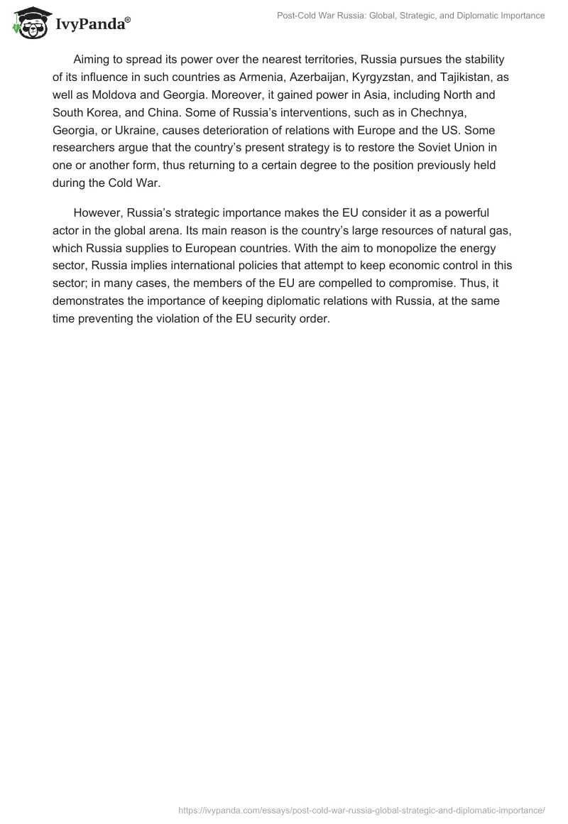 Post-Cold War Russia: Global, Strategic, and Diplomatic Importance. Page 2