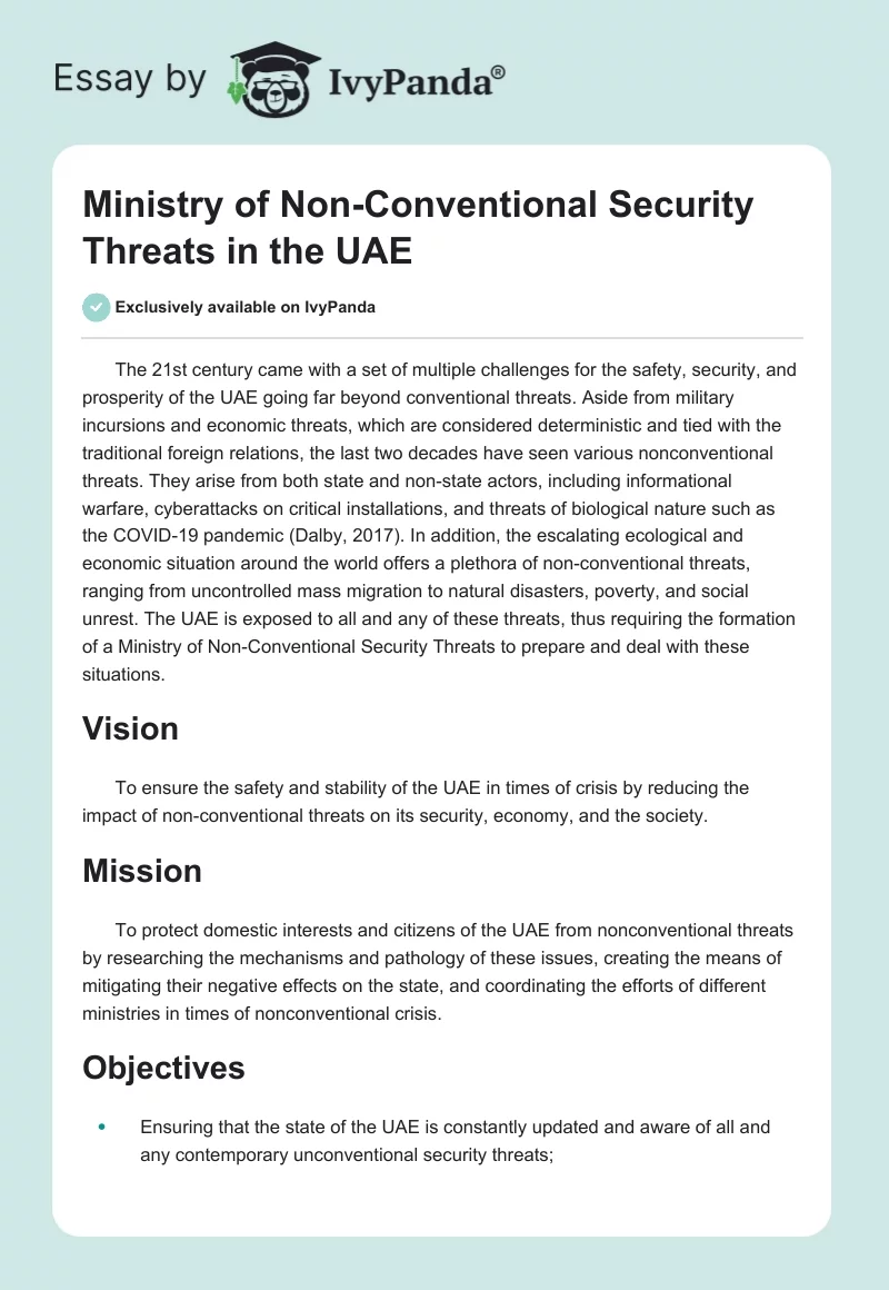 Ministry of Non-Conventional Security Threats in the UAE. Page 1