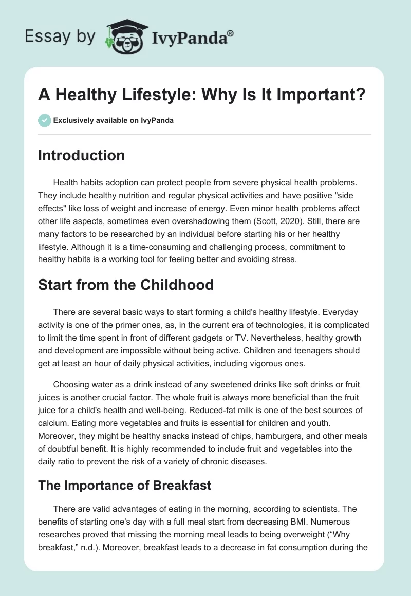 A Healthy Lifestyle: Why Is It Important?. Page 1