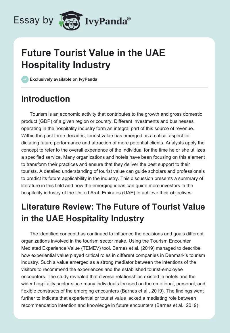 Future Tourist Value in the UAE Hospitality Industry. Page 1
