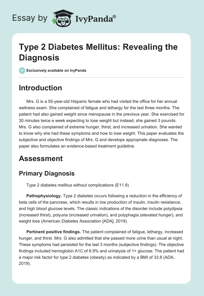Type 2 Diabetes Mellitus: Revealing the Diagnosis. Page 1