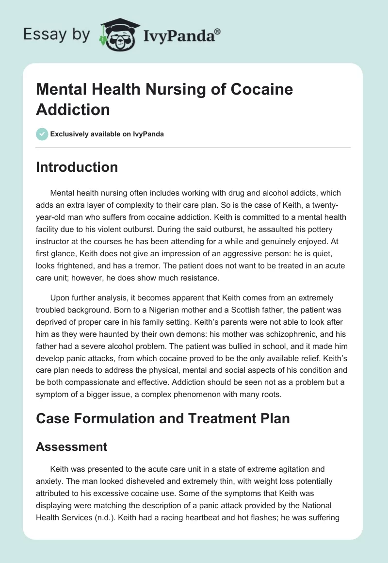 Mental Health Nursing of Cocaine Addiction. Page 1