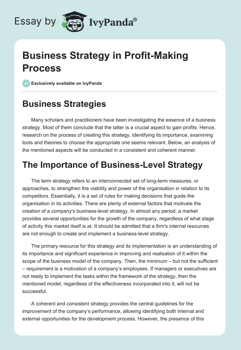 Business Strategy in Profit-Making Process. Page 1