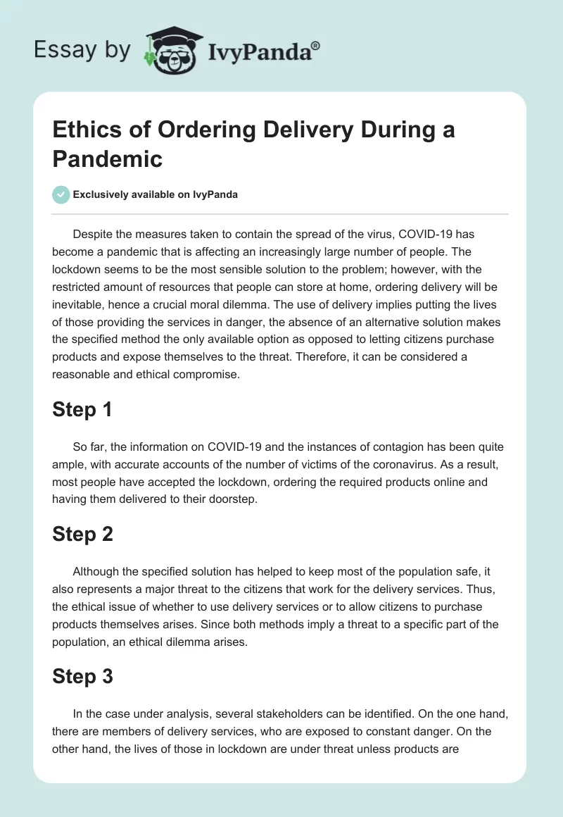 Ethics of Ordering Delivery During a Pandemic. Page 1