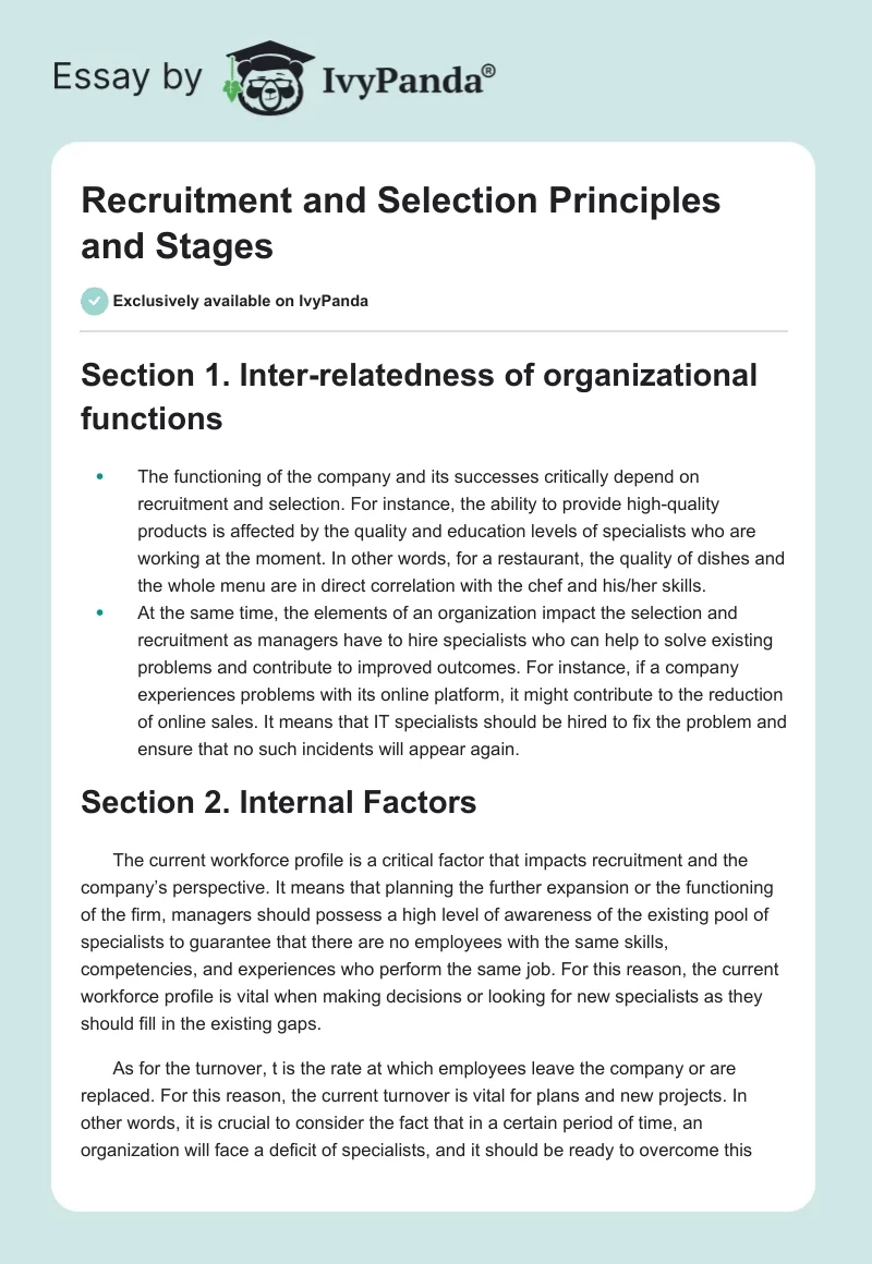 Recruitment and Selection Principles and Stages. Page 1