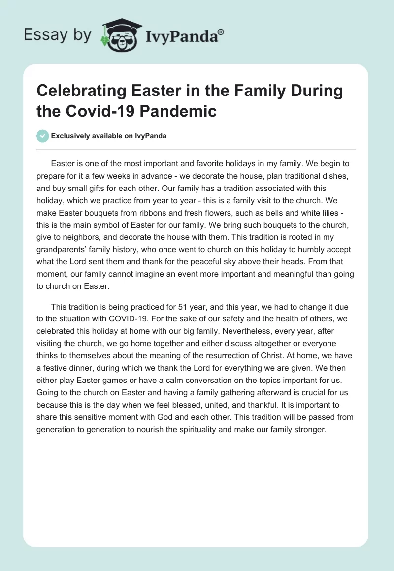 Celebrating Easter in the Family During the Covid-19 Pandemic. Page 1