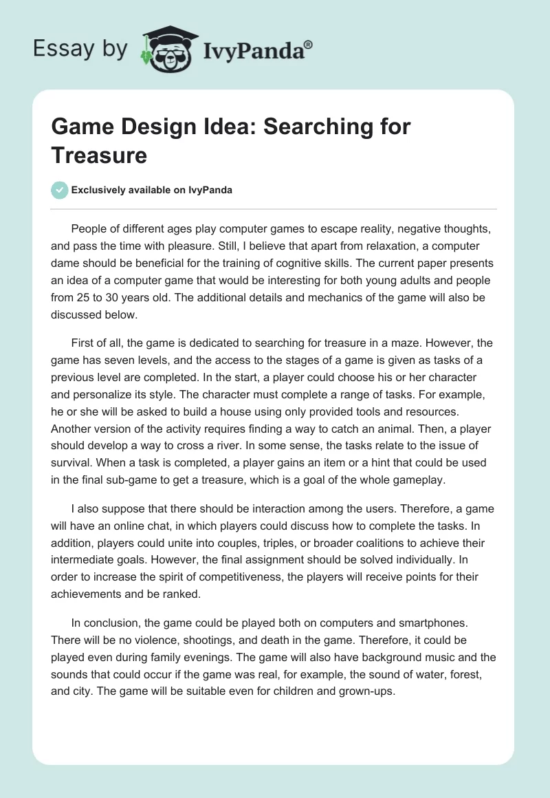 Game Design Idea: Searching for Treasure. Page 1